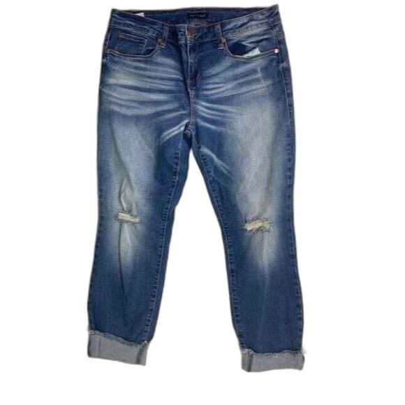 See Thru Soul Denim - See Thru Soul Size 13 Women Capri Crop Jeans Cuff Hem Distress Med Wash Mid Rise